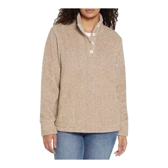 Eddie Bauer Women's Quarter Button Up Pullover Sweater Pumice Size XL NWT - Picture 1 of 9